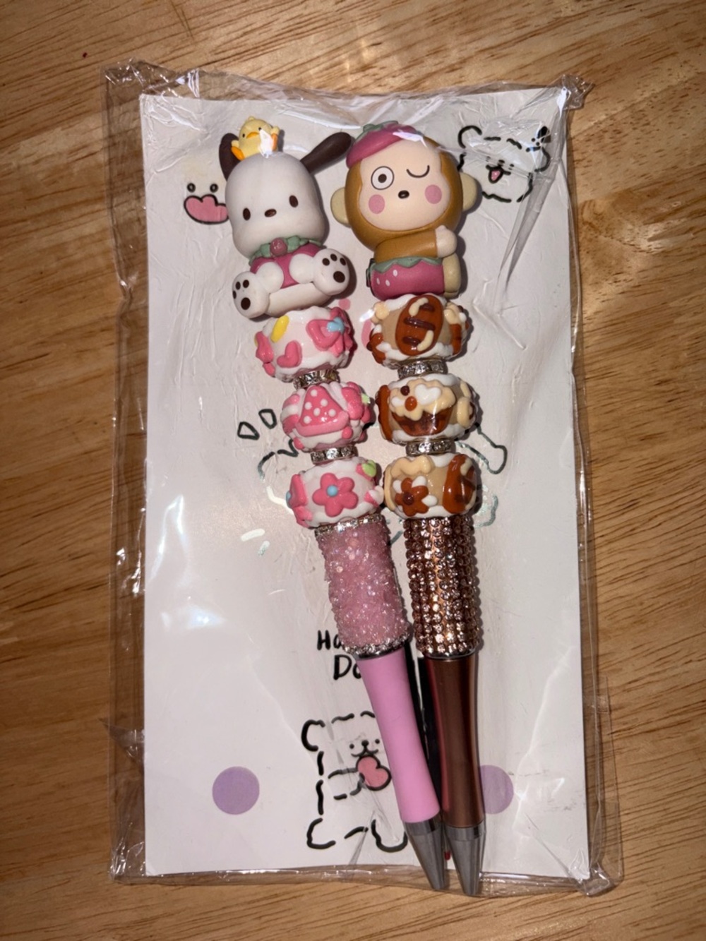 Sanrio 2 PC- Cute Pink Character Bead Ballpoint Pen Set